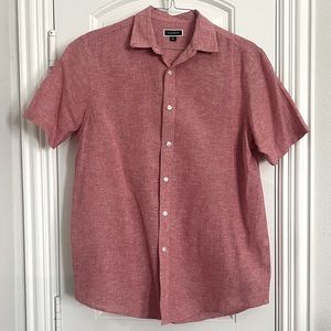 Mens Club Room Short Sleeve Linen Button Down Dress Shirt Large